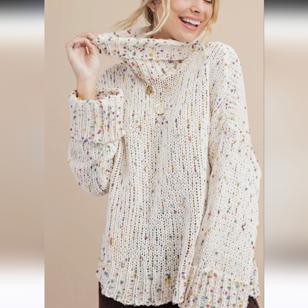 Kori Boho Multicolor Confetti Cowl Neck Sweater Sz 1XL/2XL